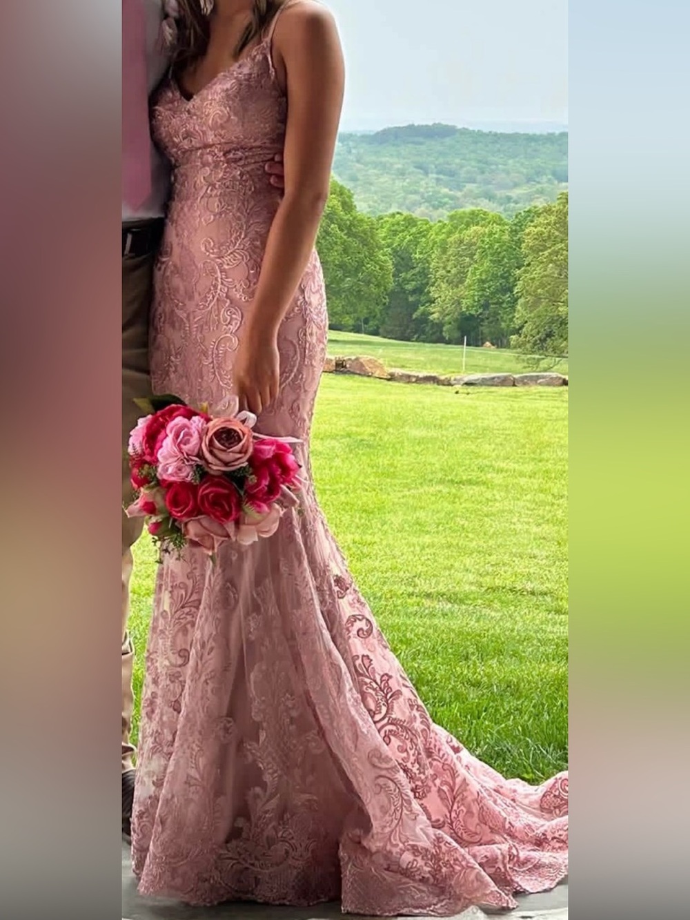 Mauve Lace Fitted Mermaid Gown